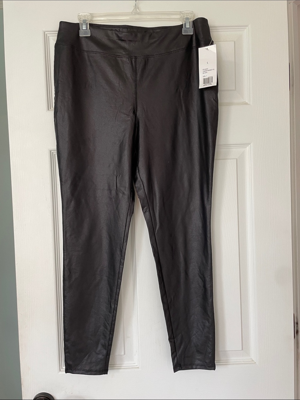 NWT New Directions Black Faux Leather Leggings L